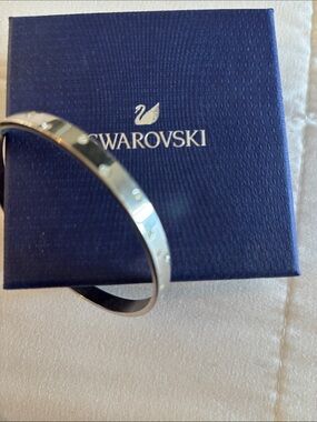 Swarovski Silver Crystal-Accent Hinged Bangle Bracelet
